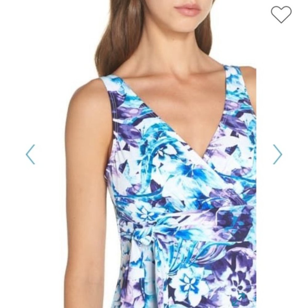 Tommy Bahama Island Sculpt V-neck Blue & Purple Floral One-Piece Swimsuit🩱Sz 10 - Picture 4 of 15